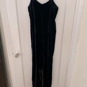Navy Velvet Wide Leg Jump Suit